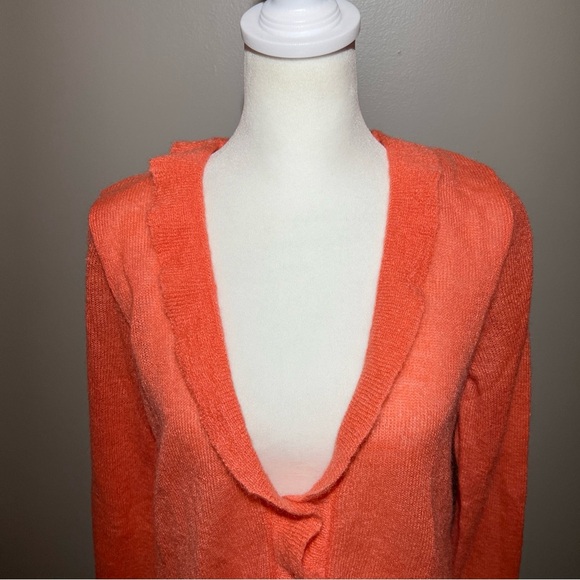 J.Crew Womens Mohair Wool Blend Cardigan Coral Ruffle Size Large Work Casual - Picture 2 of 10